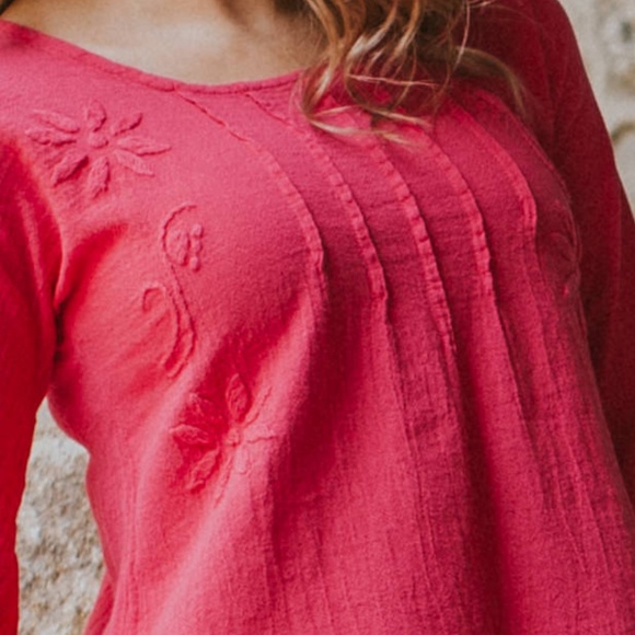 Crinkle Cotton/Embroidered/Lace Blouse - Picture 3 of 7